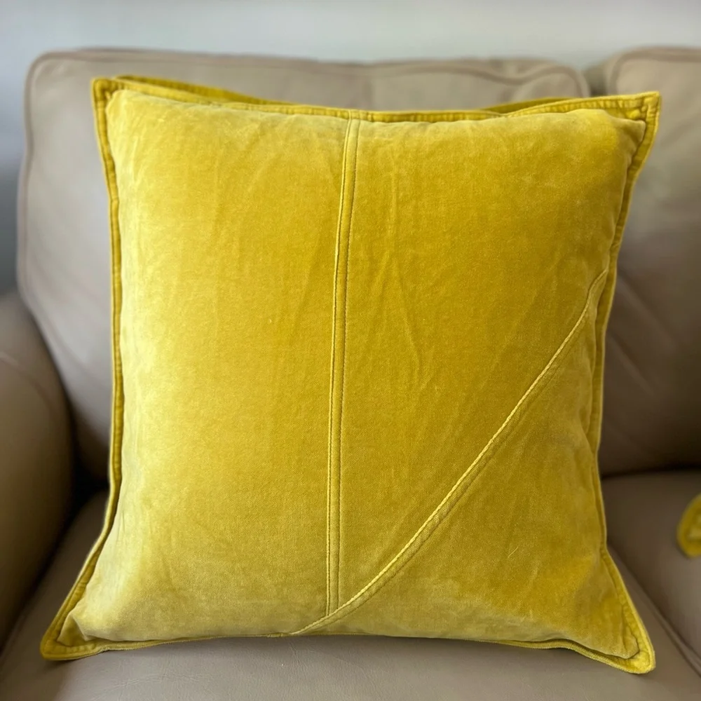 West Elm Velvet Washable Throw Pillow Cover Case Gold Yellow 18x18 Boho Chic